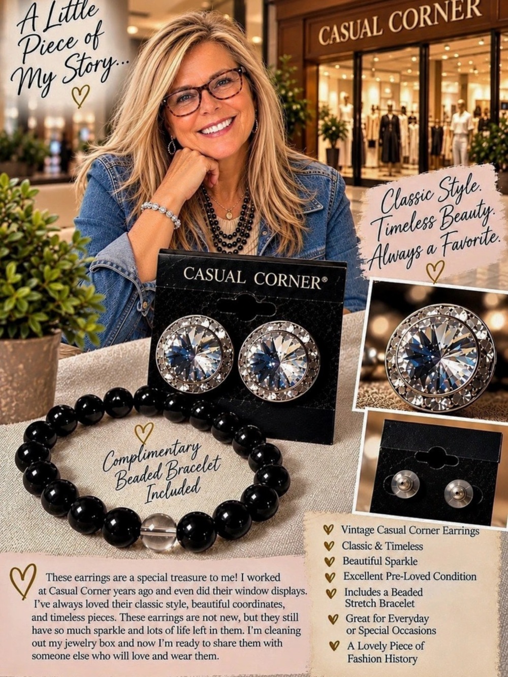 Casual Corner Crystal Stud Earrings in Silver & Black Oh Ladies…